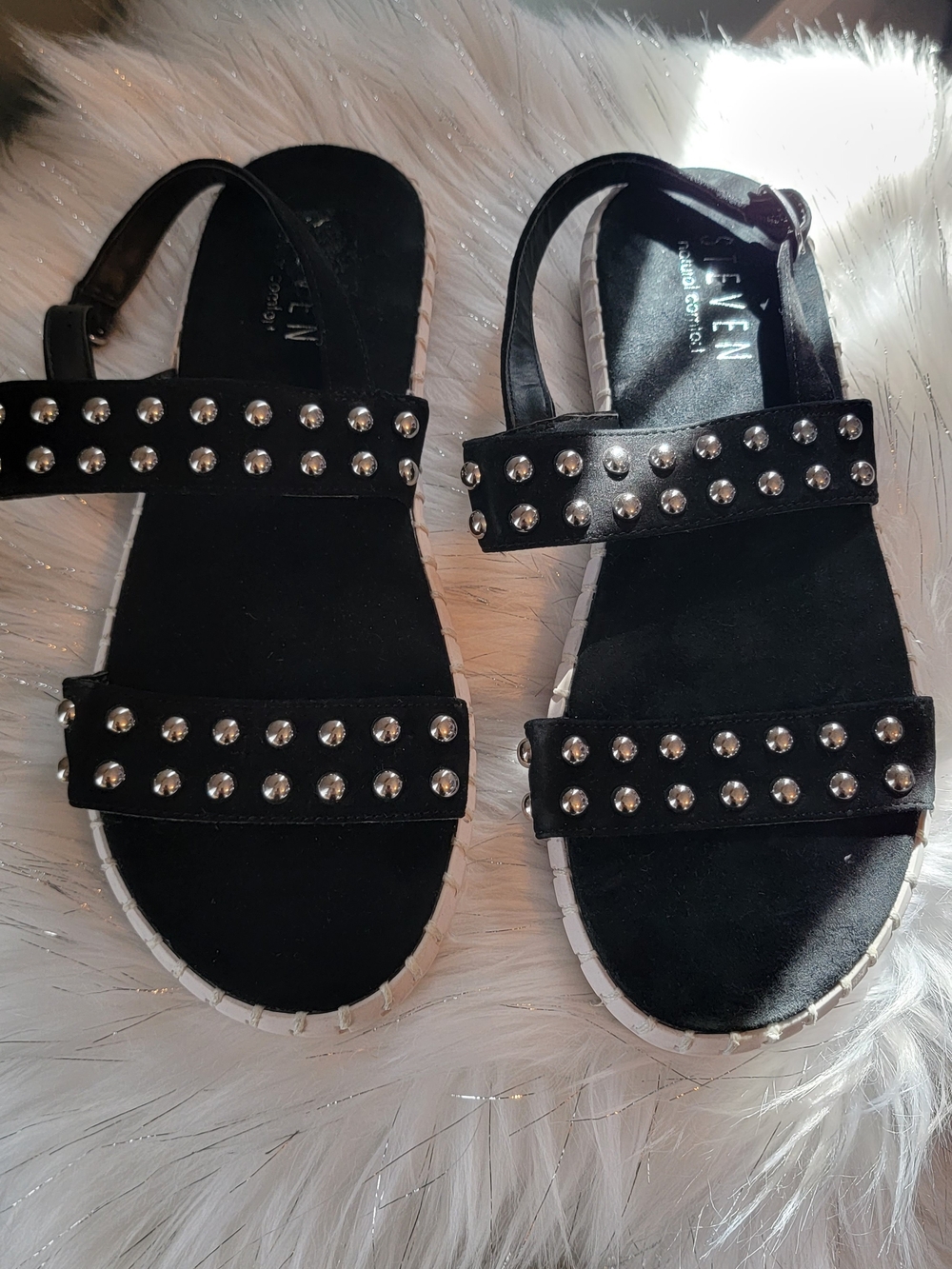 Studded Black Double-Strap Sandals for Women